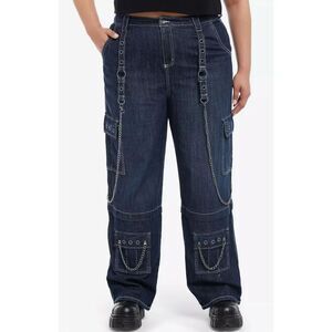 Hot Topic Dark Blue Grommets & Chains Wide-Leg Jeans Plus Size 18 Nwot